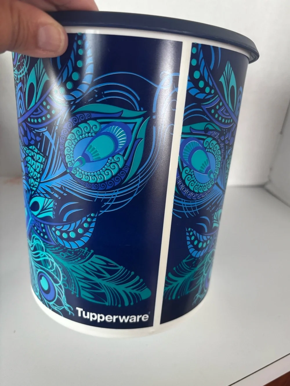 Tupperware Canister Exclusive Peacock Design 12 cup C Seal Blue